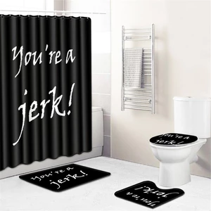 Flannel Fabric Waterproof Shower Curtain Non-Slip Bathroom Bath Mat Set Rug Toilet Lid Cover