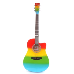 Andrew 41 Inch Mahogany Engraving Sound Hole Rainbow Color Acoustic Guitar for Guitar Player