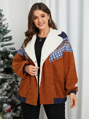 Plus Size Notch Collar Tribal Front Button Long Sleeves Coat