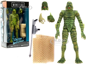 The Creature from the Black Lagoon 6.75" Moveable Figurine with Spear Gun and Fishing Net and Alternate Head and Hands "Universal Monsters" Series by