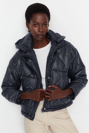 Trendyol Black Oversized Hooded Quilted Coat