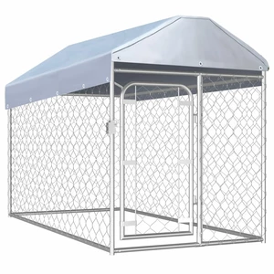 [EU Direct] vidaxl 144492 Outdoor Dog Kennel with Roof 200x100x125 cm House Cage Foldable Puppy Cats Sleep Metal Playpen