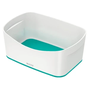 Bielo-tyrkysovomodrá stolová škatuľa Leitz MyBox, dĺžka 24,5 cm