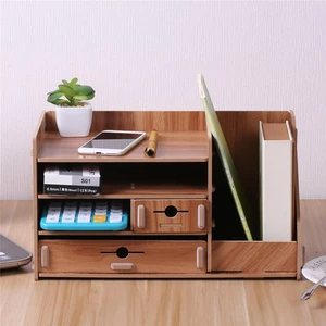 13.8x8x8" Wooden DIY Storage Box With Drawer Cosmetics Organizer Desktop Home Decorations