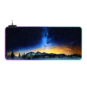 RGB Glowing Mouse Pad Mountain Starry Sky Pattern 14 Lighting Modes Soft Rubber Anti-slip Large Gaming Keyboard Pad Desk