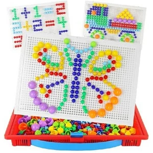 296/592Pcs Mix Color Mushroom Nails with Alphanumeric Nails Puzzle Peg Board Set Early Learning Educational Toys for Kid