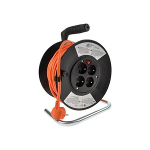 Kabel prodlužovací na bubne Solight 4 zásuvky, 25m, 3x 1,5mm2 (PB03) čierny/oranžový predlžovací kábel na bubne • dĺžka 25 m • 4 zásuvky 230 V