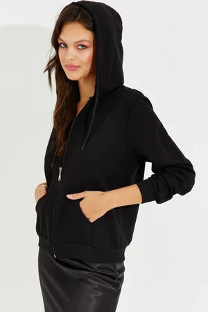 Cool & Sexy Women's Black Zippered Hooded Sweat Jacket DY705