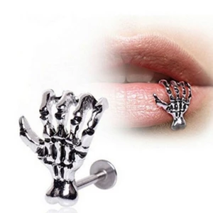 1Pc 16G Punk Steel Nose Ring Skull Shape Devil Hand Lip Ring Ear Piercing Stud Ring Jewelry Skeleton Plam Stud Earring