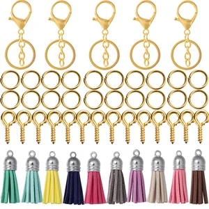 65Pcs/Set Keychain with Key Rings Jump Rings Eye Pin Colorful Tassel Epoxy Resin Pendants for DIY Jewelry Making Accessories