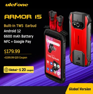 Ulefone Armor 15 Rugged Phone Android 12 Built-in TWS Earbuds Smartphone 6600mAh 128GB NFC 2.4G/5G WLAN Waterproof Mobile Phones