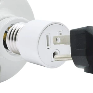 Light Outlet Adapter Light Bulb Plug Adapter With AC Outlet White Bulb Socket For Porch Patio Garage Attic
