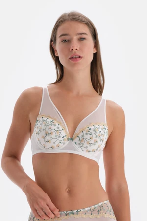 Dagi Ecru Floral Embroidery Detailed Unfilled Covered Bra.
