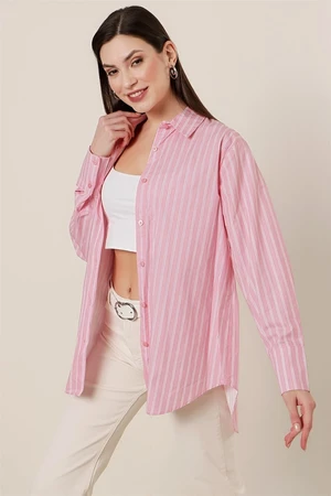 By Saygı Striped Oversized Shirt Pink
