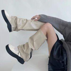 Y2k Gothic Women Trouser Legs Warmer Leather PU Vintage Dark Academic Leg Socks Black Boot Cuffs Leg Punk Dropshipping