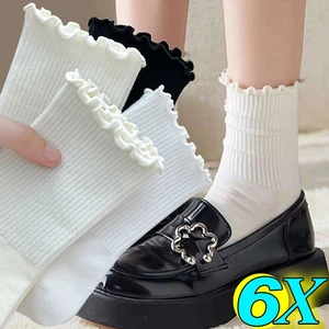 1/2/3pairs Cotton Ruffles Ankle Socks Women Lolita Cute Kawaii Korean Stocking Girl Spring Black White Middle Tube Japanese Sox