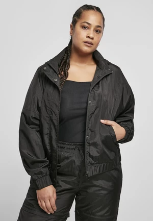 Women's Oversized Glossy Crinkle Nylon Jacket Black