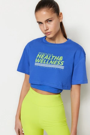 Trendyol Blue Crop 2 Layer Knitted Sports T-Shirt