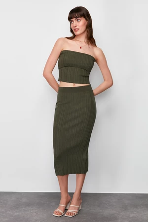 Trendyol Khaki Midi Knitwear Premium Yarn/ Special Yarn Skirt