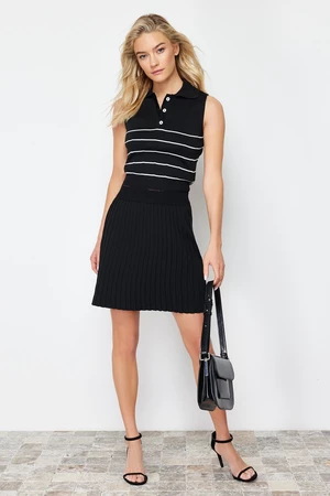Trendyol Black Polo Neck Pleated Skirt Knitwear Two Piece Set