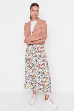 Trendyol Lilac Floral Pattern High Waist Viscose Skirt