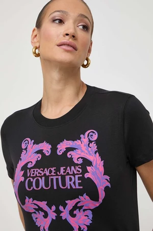 Bavlněné tričko Versace Jeans Couture černá barva, 76HAHG02 CJ00G