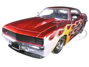 1969 Chevrolet Camaro Red Metallic with Flames 1/24 Diecast Model Car by Jada