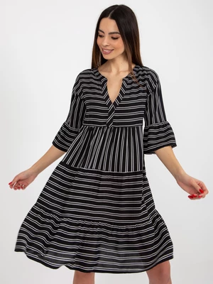 SUBLEVEL black loose striped dress with V-neck