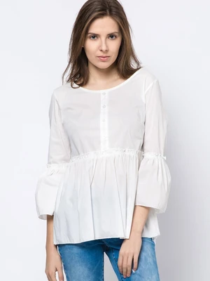 Blouse with frill and lace-up neckline white