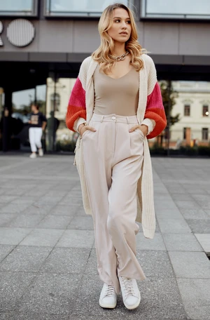Elegant high-waisted trousers in light beige