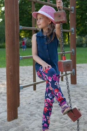 Girls' trousers with dark blue flowers