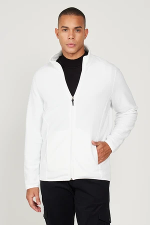 AC&Co / Altınyıldız Classics Men's White Anti-pilling Non-Pilling Standard Fit Stand-Up Bato Collar Sweatshirt Fleece Jacket