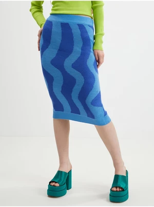 Modrá dámska vzorovaná svetrová midi sukňa Noisy May Cosmic