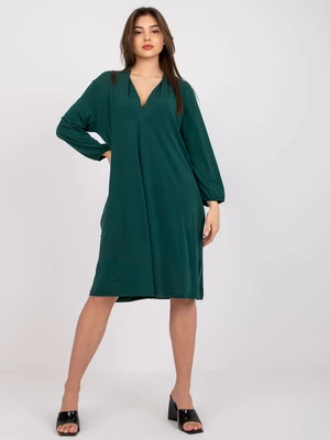 Dark green dress of loose cut with long sleeves from Rimini