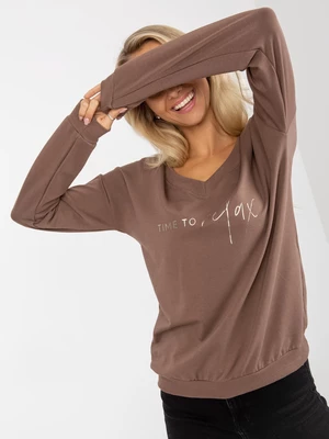 Brown cotton hoodie with inscription
