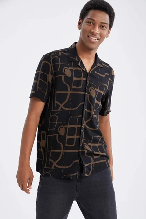 DEFACTO Regular Fit Printed Viscose Short Sleeve Shirt
