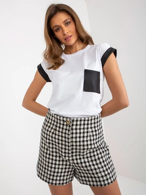 White women's T-shirt with eco-leather inserts