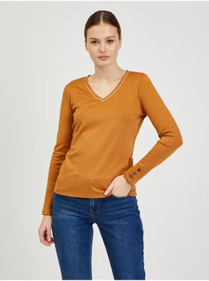 Hnědé dámské tričko s dlouhým rukávem ORSAY - Dámské