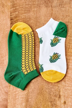 Unpaired socks with corn white-green