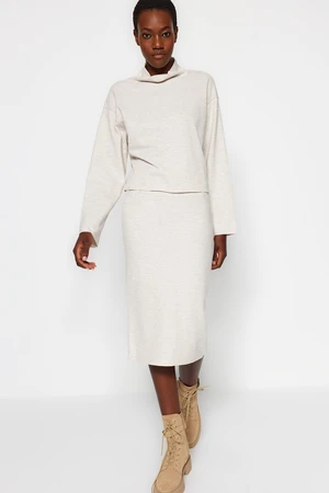 Trendyol Beige Normal Waist Thessaloniki/Knitwear Look Midi Pencil Skirt,