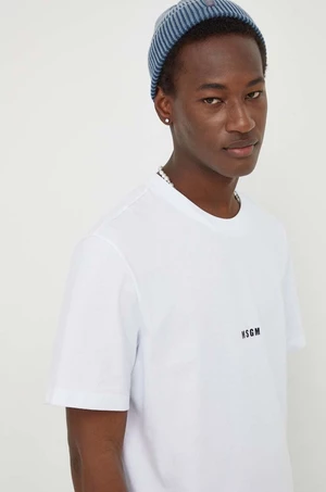 Bavlnené tričko MSGM pánsky, biela farba, jednofarebný, 2000MM500.200002