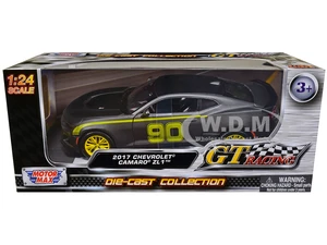 2017 Chevrolet Camaro ZL1 90 Matt Gray with Yellow Stripes "GT Racing" Series 1/24 Diecast Model Car by Motormax