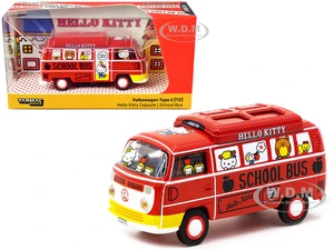 Volkswagen Type II (T2) Van Red "Hello Kitty Capsule School Bus" "Collab64" Series 1/64 Diecast Model Car by Schuco &amp; Tarmac Works