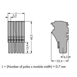 1vodičová pružinová lišta , WAGO 2020-106, 21.7 mm x 40.5 mm , 25 ks