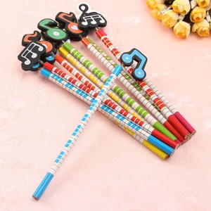 12 Pcs Wooden Pencils Musical Note Patterns Cartoon Pencils Writing Painting Stationery Gifts for Children