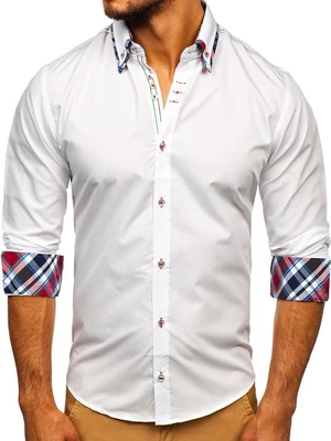 Biela pánska elegantná košeľa s dlhými rukávmi BOLF 3701