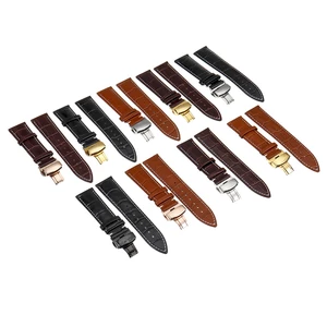 22MM Genuine Leather Watch Band Strap Kit Butterfly Buckle Deployment Clasp