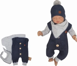 Z&amp;Z 3-dílná soupravička body, dupačky s knoflíčky a šátek, šedá/jeans, vel. 62 (2-3m)