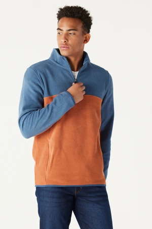 AC&Co / Altınyıldız Classics Men's Indigo-tile Standard Fit Normal Cut, Casual Casual Two-tone Fleece Sports Sweatshirt.