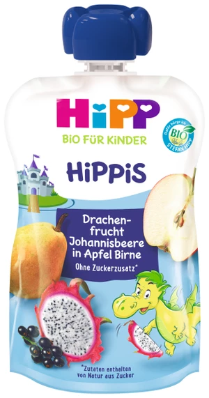 HiPP BIO Hippis 100% ovoce Jablko-Hruška-Dračí ovoce-Rybíz 100 g